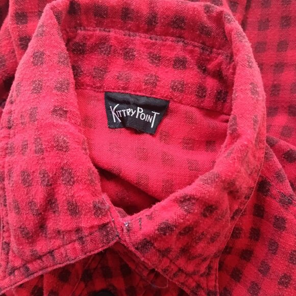 True Vintage Women's Small Shirt Boho 1970's Flannel Red Black Checkered Hippy - Picture 6 of 7